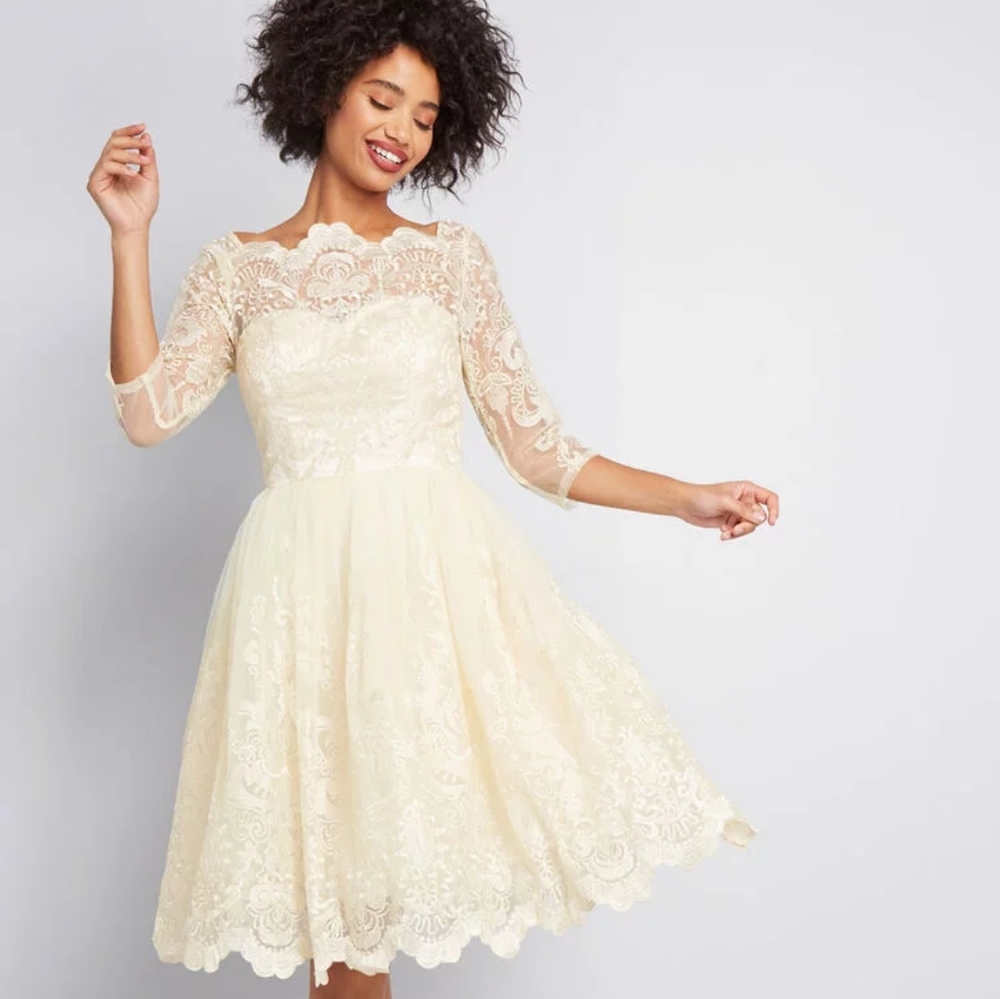 ModCloth/Chi Chi London Gilded Grace Lace Dress